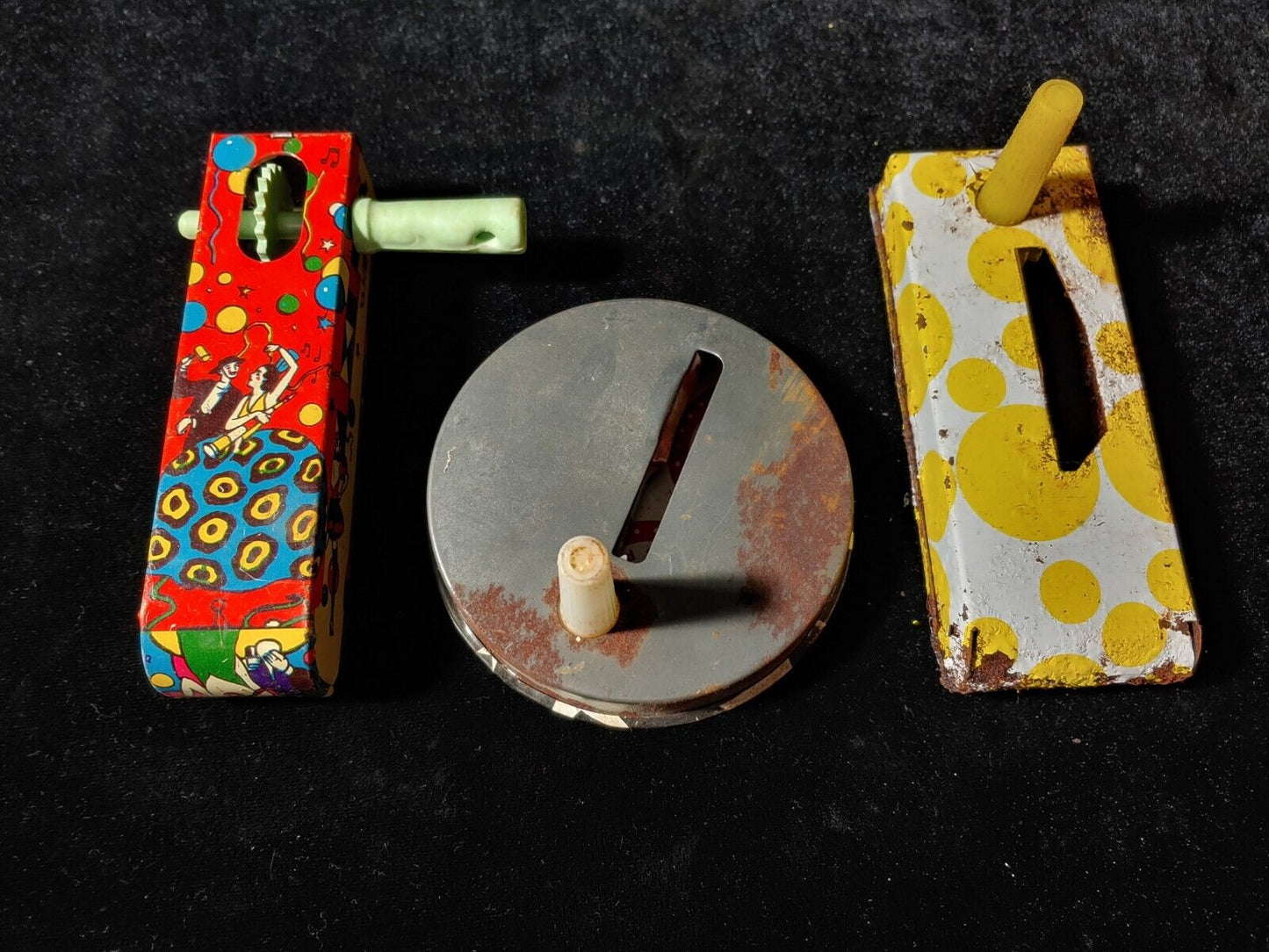 3 Vintage Noise Makers Tin Metal Toys for Parties Sold As Is