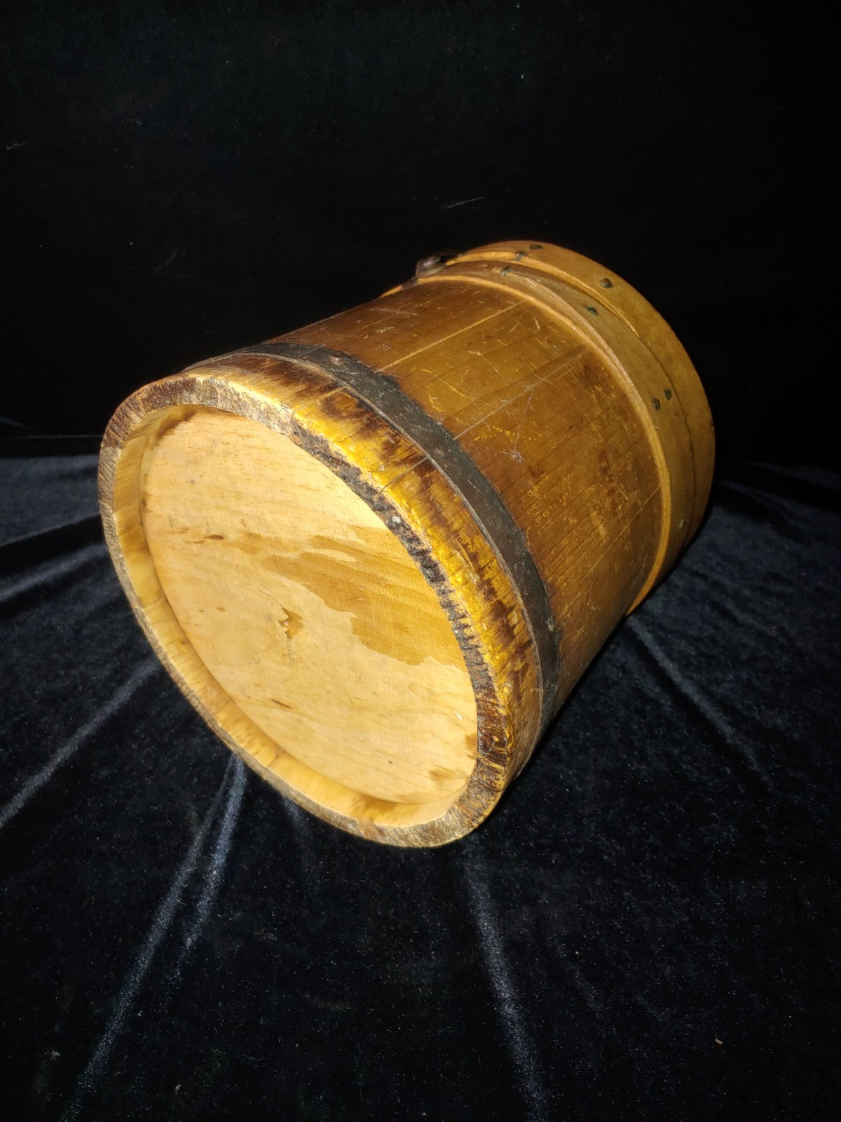 Vintage Firkin Wood Bucket Lid & Handle Metal Band