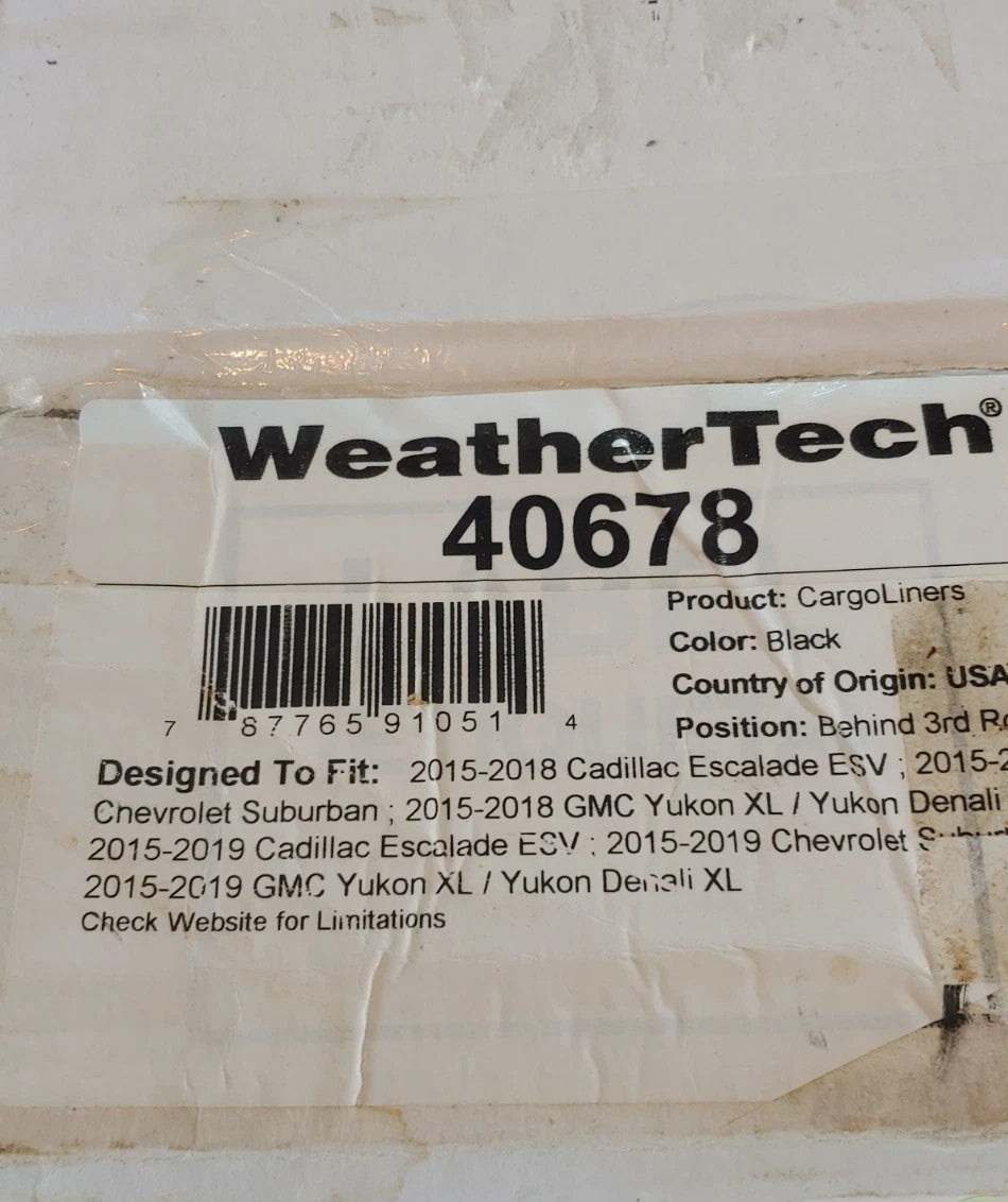 NEW! WeatherTech 40678 Cargo Liner Blk for 2015-19 Cadillac Escalade ESV...