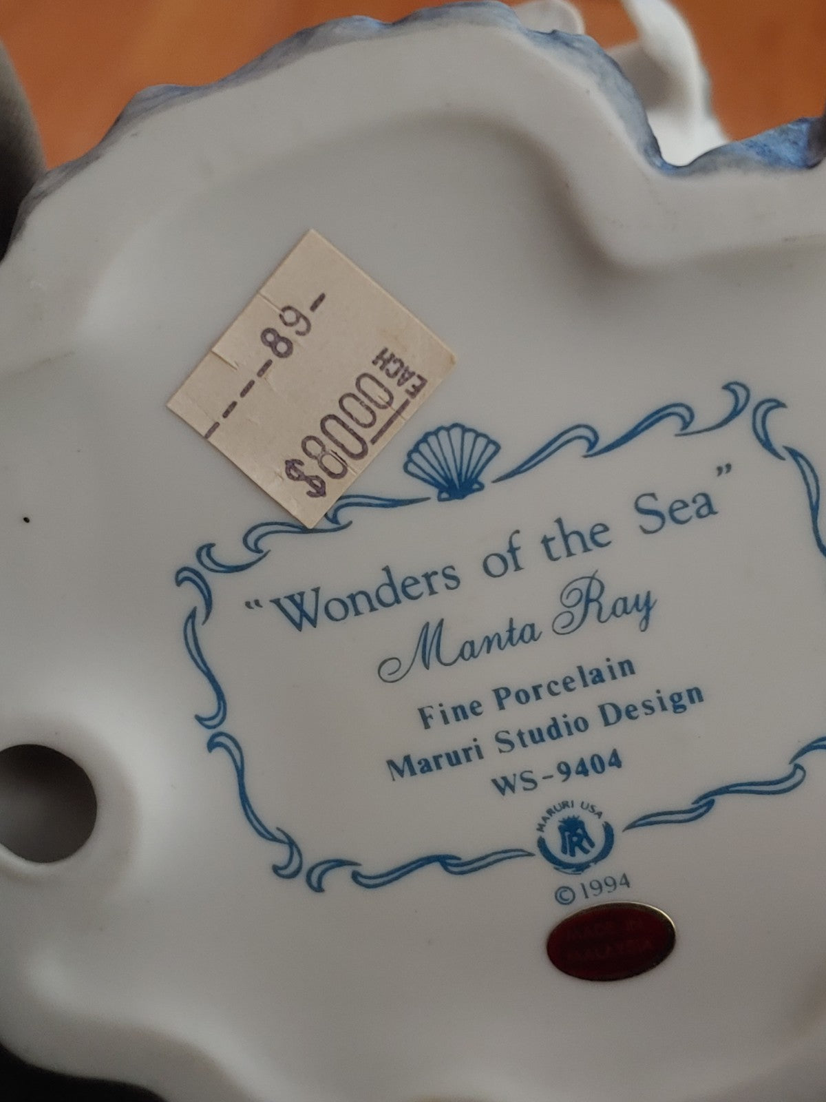 1994 Maruri Wonders of the Sea Manta Ray Ceramic Figurine
