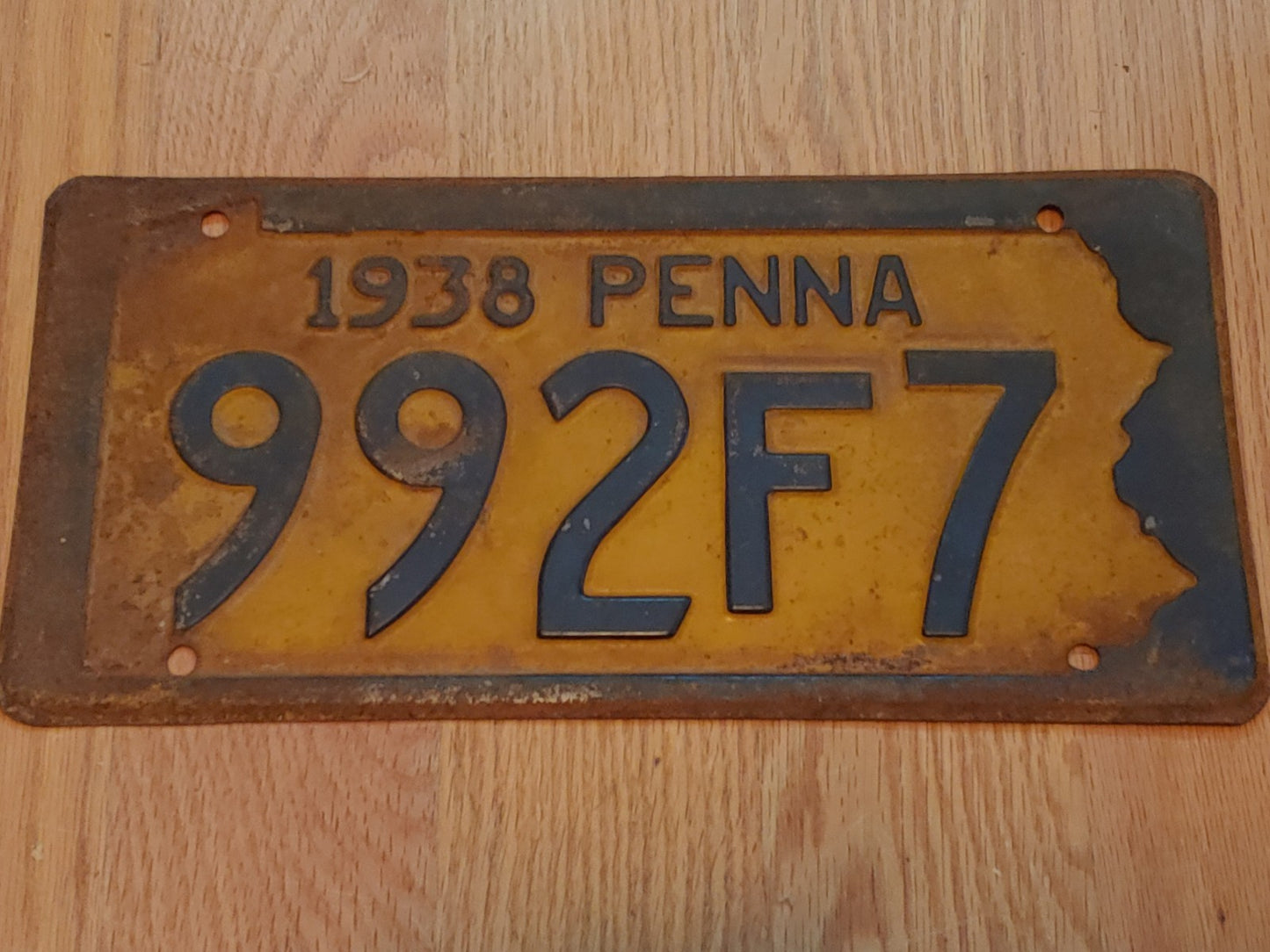 Vintage 1938 Penna Pennsylvania License Plate