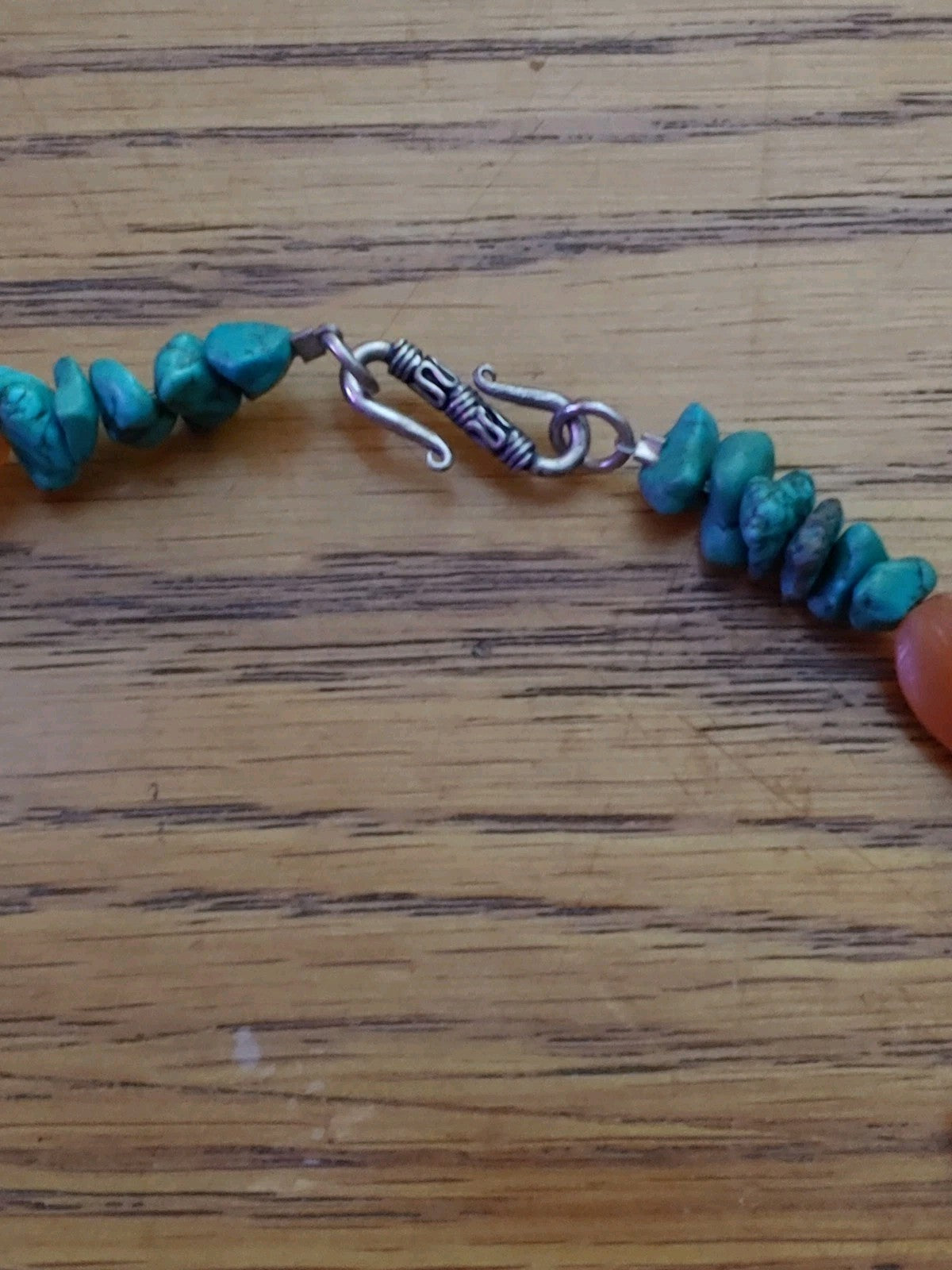 Vintage Native American Red Jasper Blue Turquoise Silver Bead Necklace 16"