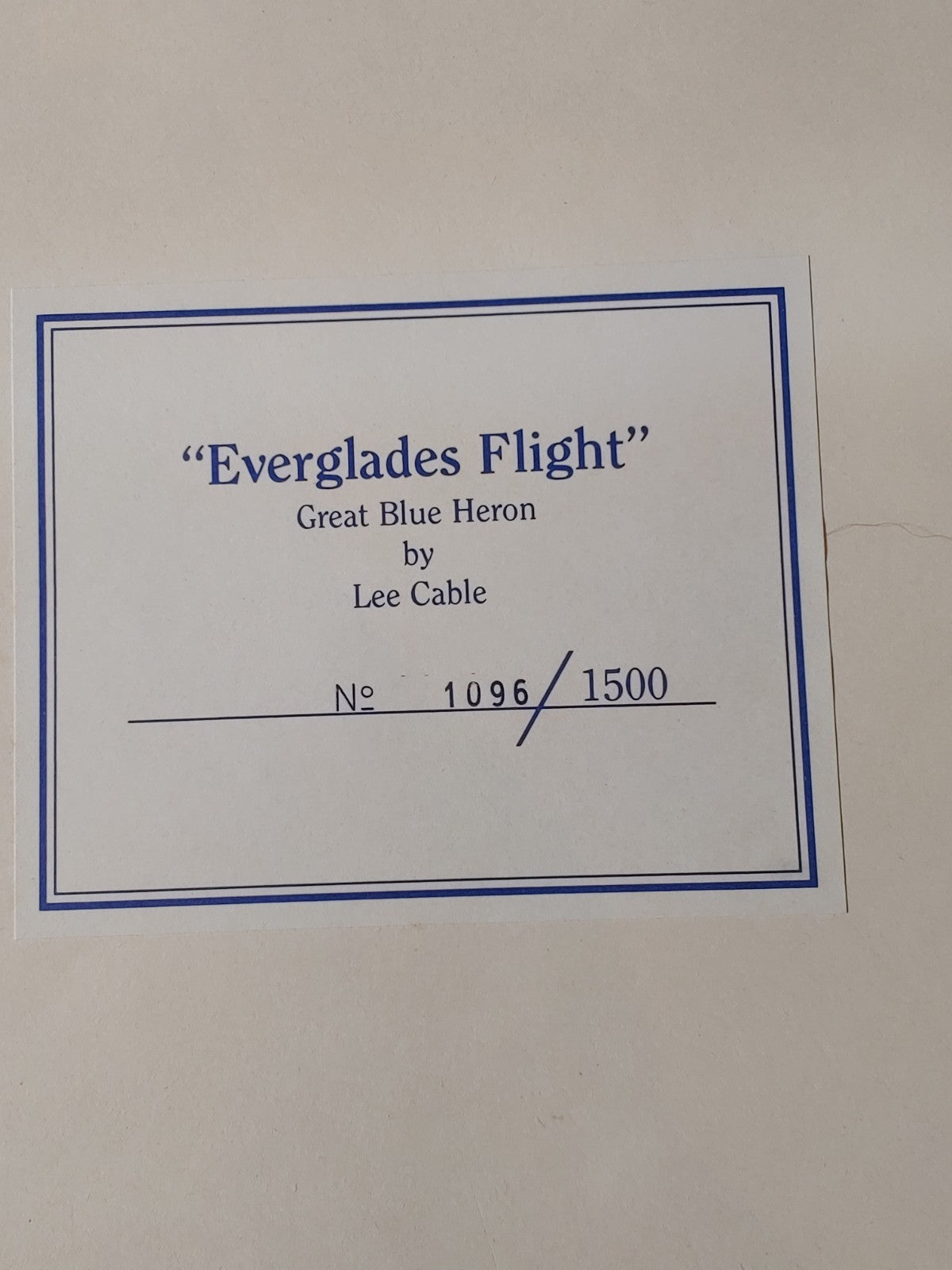 LEE CABLE HAND SIGNED "EVERGLADES FLIGHT" LIMITED EDITION LITHOGRAPH W/COA