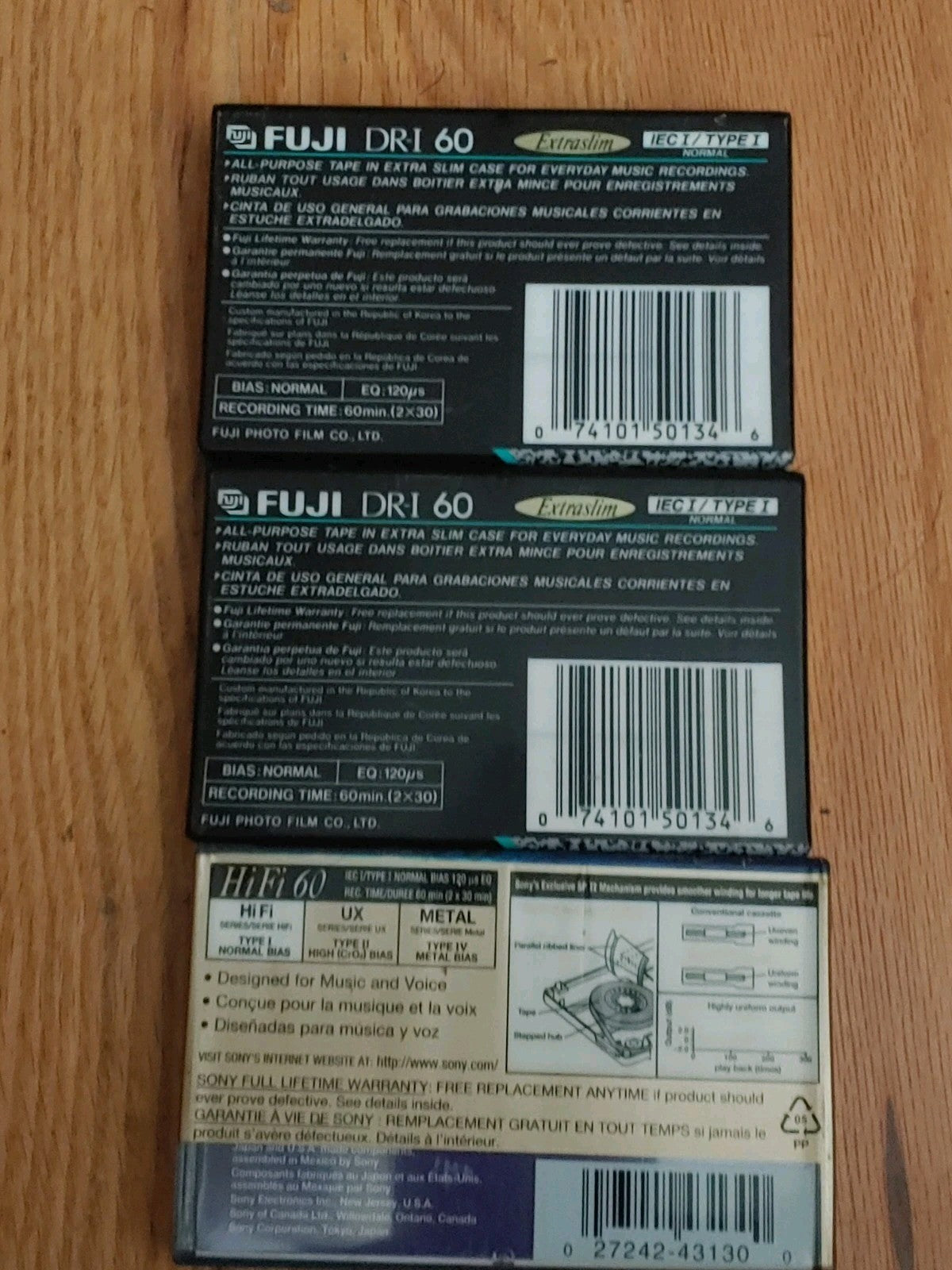 3 Pack Sealed of FUJI DR-I 60 & Sony 60 HiFi Blank Audio Tape Cassettes