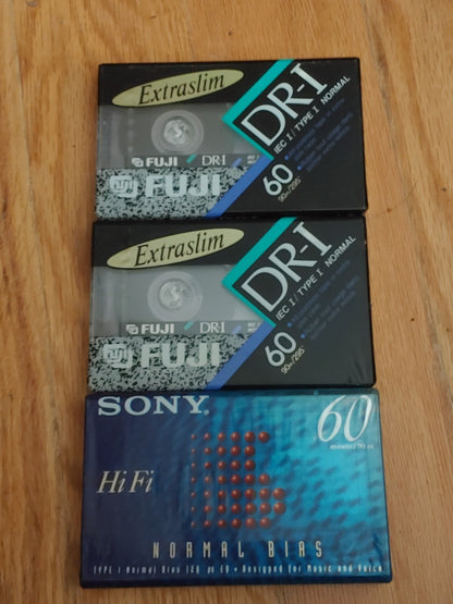 3 Pack Sealed of FUJI DR-I 60 & Sony 60 HiFi Blank Audio Tape Cassettes
