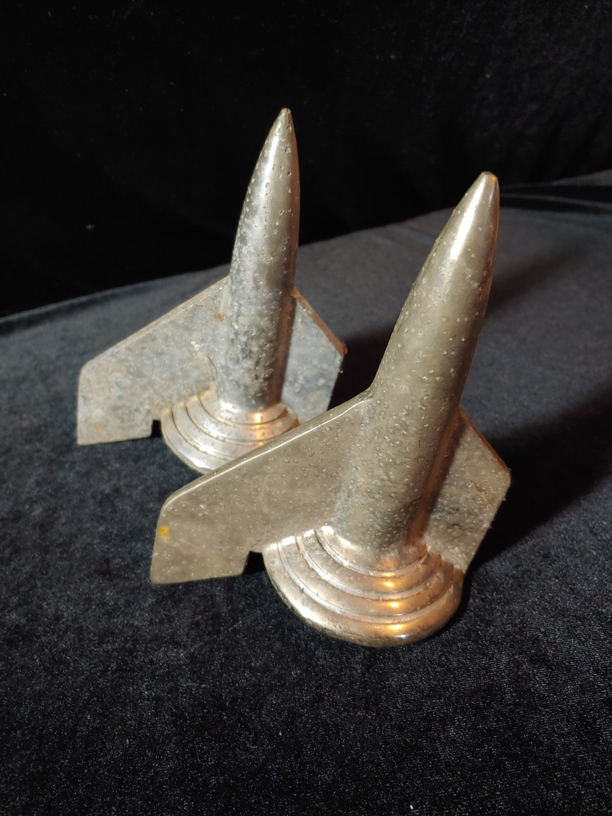Pair Vintage OEM 57 Chevy Atomic Jet Airplane Hood Ornament Ready to Restore
