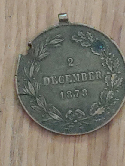 1873 AUSTRIA KING FRANZ JOSEPH I Antique OLD Austrian Necklace Medal Coin
