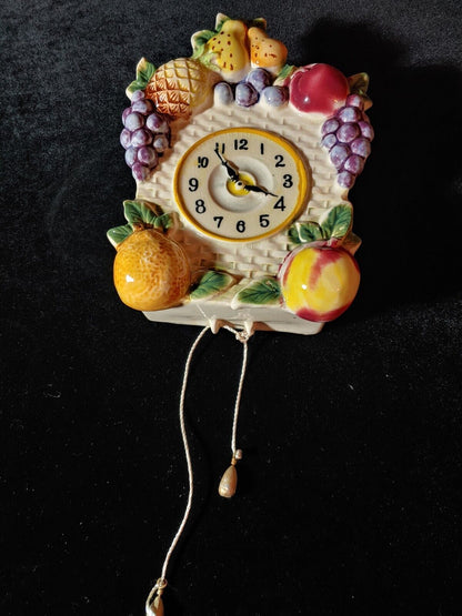 Vintage Fruit Clock Wall Pocket Ceramic