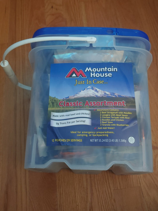 Mountain House Just In Case Classic Bucket 29 Servings 12 Pouches Sealed