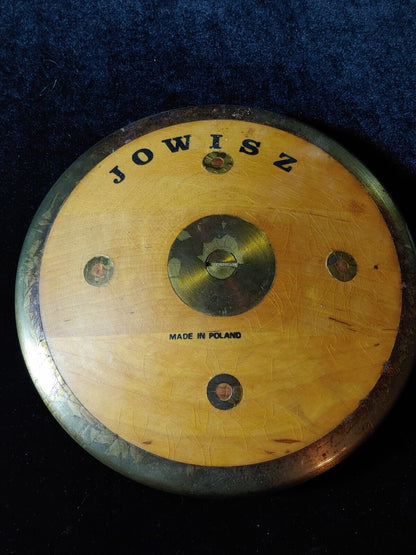 Vintage Jowisc Wood Track & Field Discus Brass Made in Poland 7 1/4"