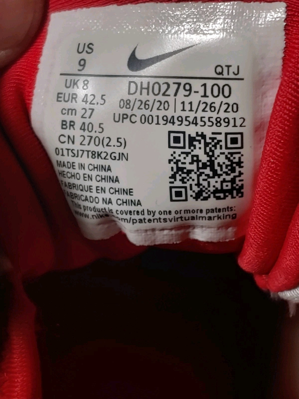 Nike Air VaporMax Plus SZ 9 White University Red 2020 DH0279-100