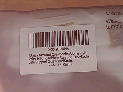 Amutost Crew Socks for Women Athletic Hiking Running Size 5, 6 Pairs