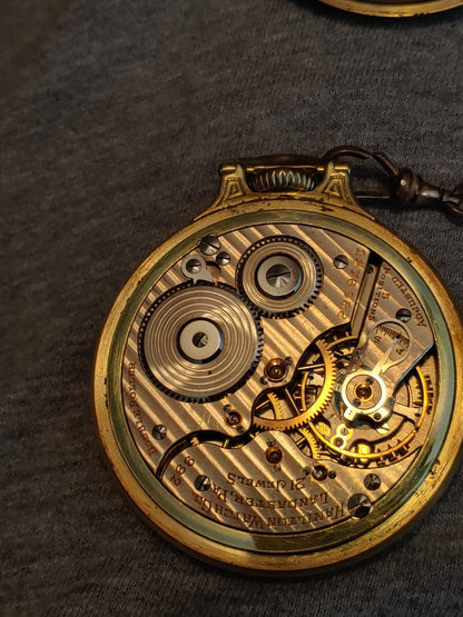 Hamilton Wadsworth Railroad Bar Over Crown 14K Gold 21 Jewels Pocket Watch