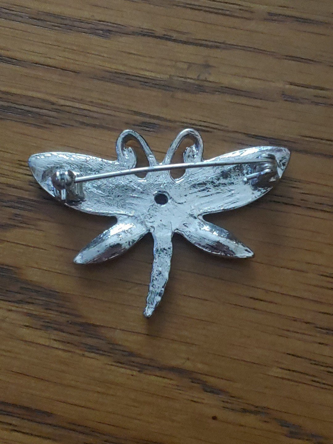 Vintage Rhinestone Mother of Pearl Dragonfly Brooch 1980s Silver Pin