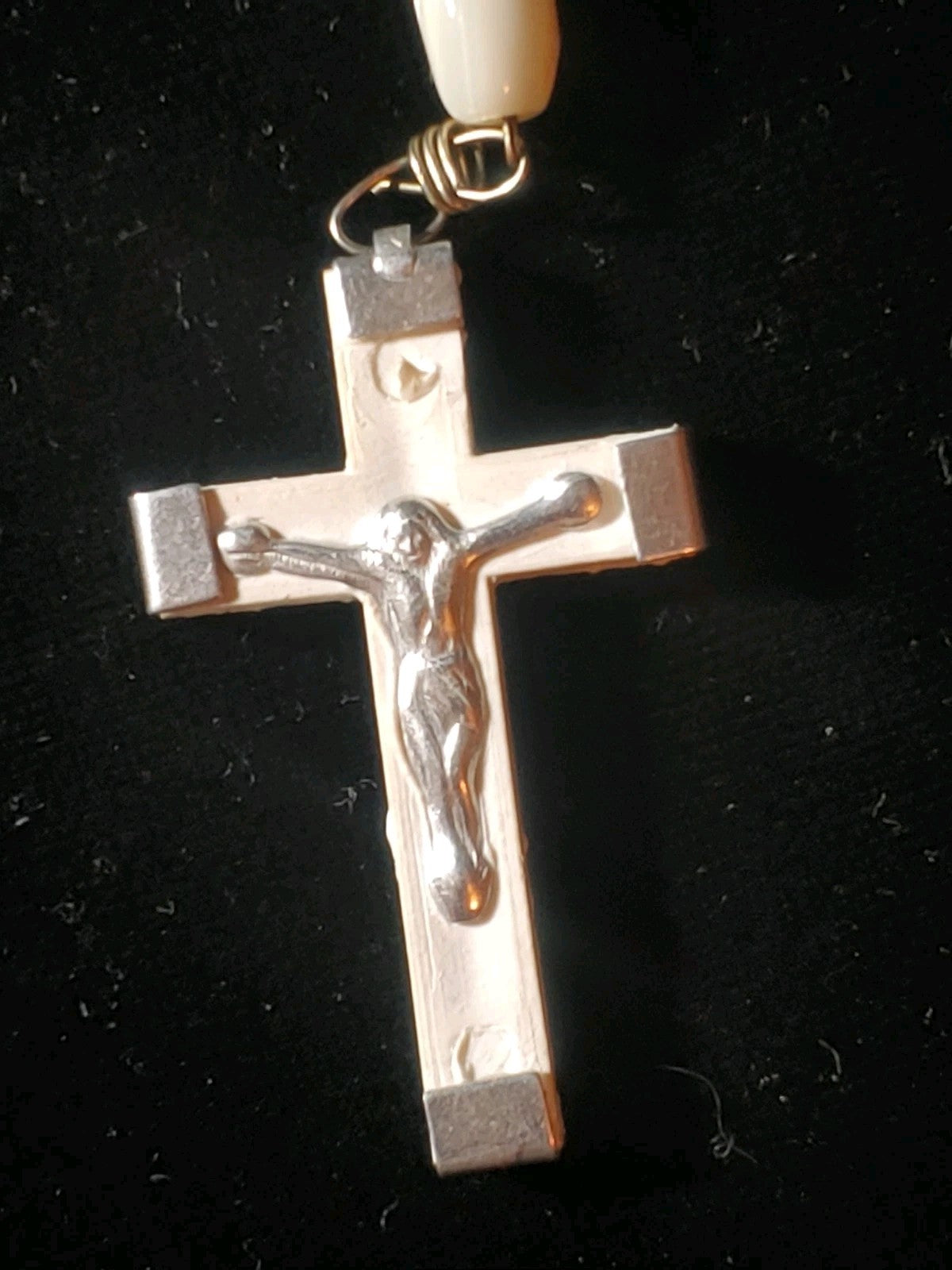 Vintage Italian Catholic Rosary White Beads Crucifix Stamped Jerusalem