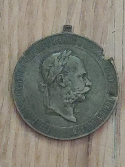 1873 AUSTRIA KING FRANZ JOSEPH I Antique OLD Austrian Necklace Medal Coin
