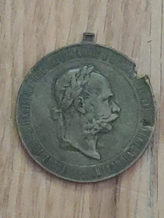 1873 AUSTRIA KING FRANZ JOSEPH I Antique OLD Austrian Necklace Medal Coin