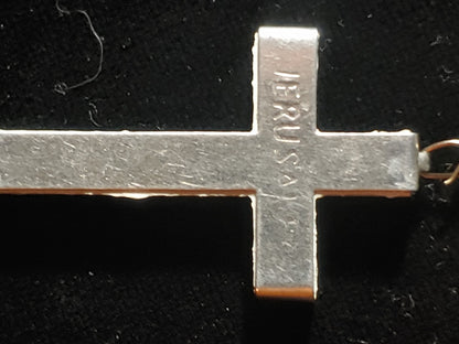 Vintage Italian Catholic Rosary White Beads Crucifix Stamped Jerusalem