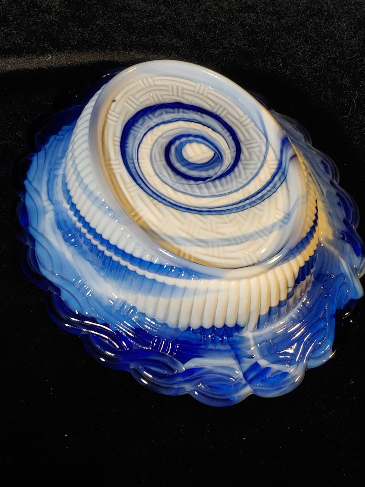 Vintage MOSSER Cobalt Blue/White Slag Glass Hen On Nest Lidded
