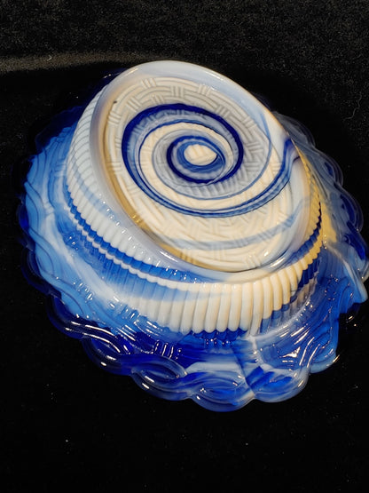 Vintage MOSSER Cobalt Blue/White Slag Glass Hen On Nest Lidded