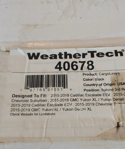 NEW! WeatherTech 40678 Cargo Liner Blk for 2015-19 Cadillac Escalade ESV...