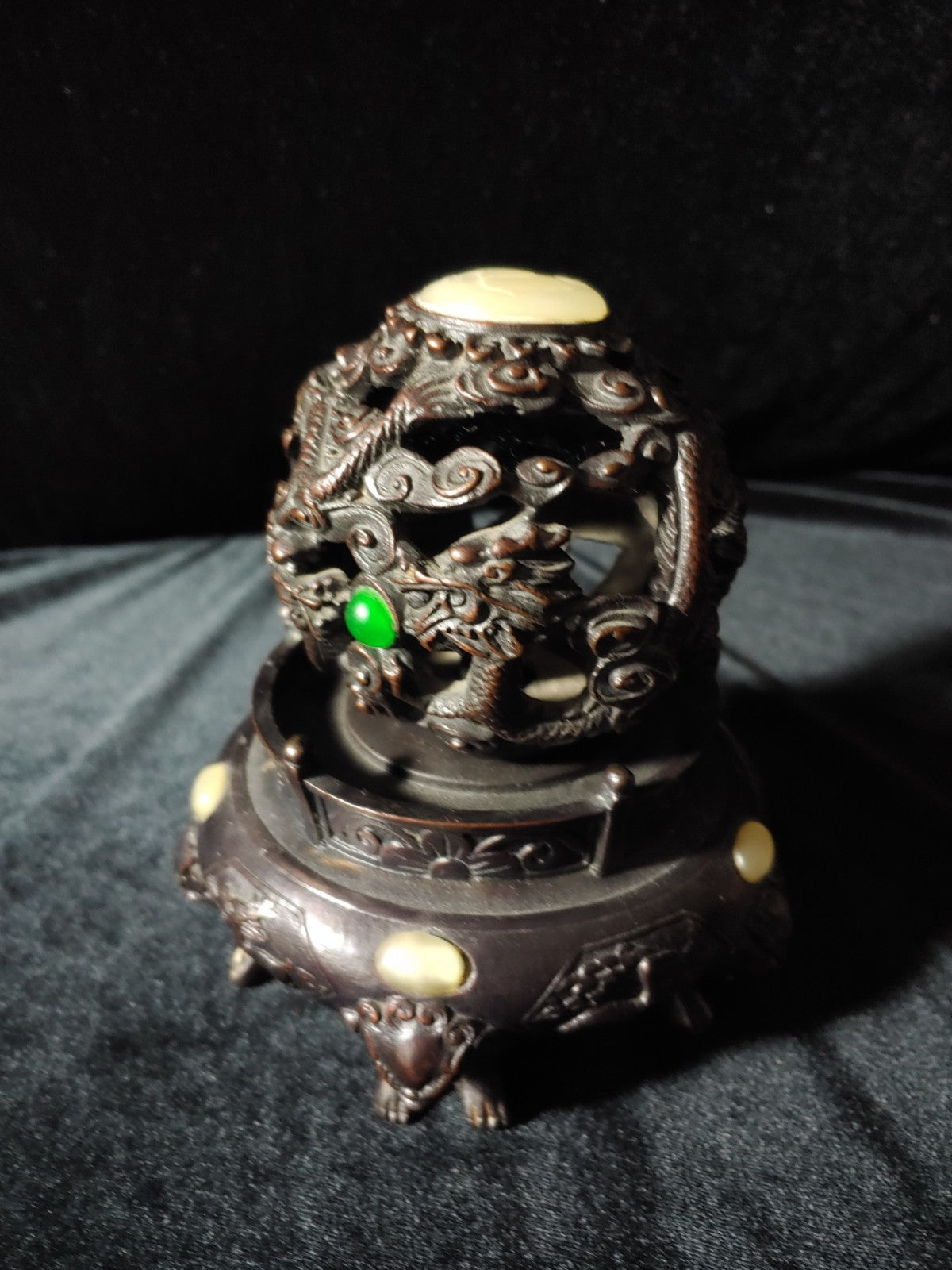 RARE! Vintage Chinese Jeweled Sensor Incense Burner