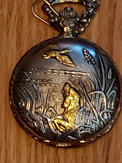 Vintage Milan Quartz Pocket Watch Hunters w/Chain New Battery Japan Movt