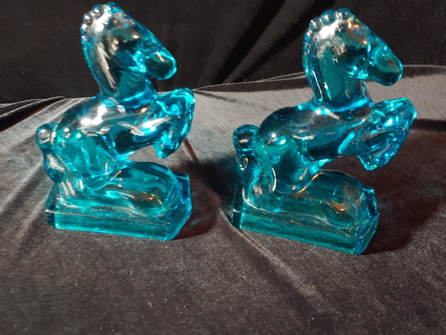Blue Glass Horse Bookends by  L. E. Smith Mid Century