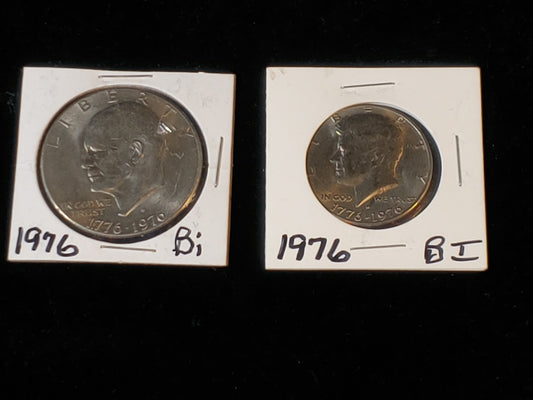1776-1976 D Eisenhower Type 2 Dollar & Kennedy 1/2 Dollar Bicentennial