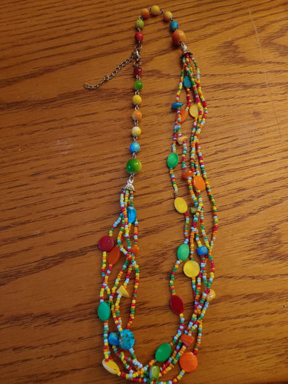 Hand crafted Multi Strand Multi Color Beaded Necklace 24"