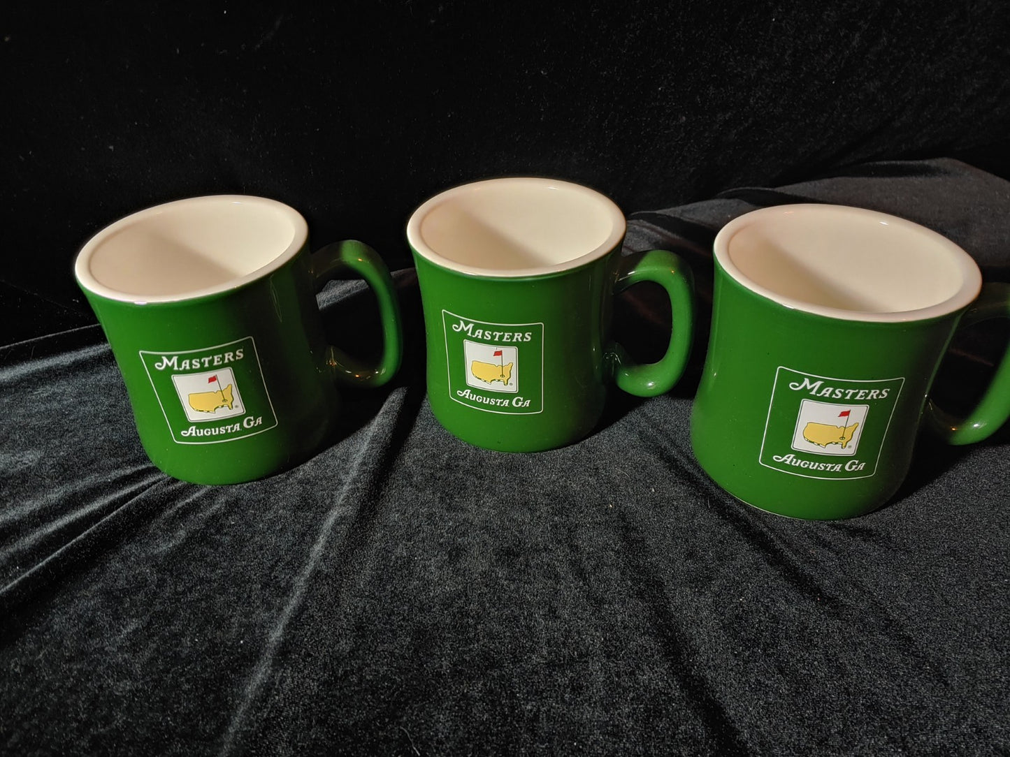 RARE 3 Augusta National Masters Golf Tournament Mug Signature Green Coffee Cup