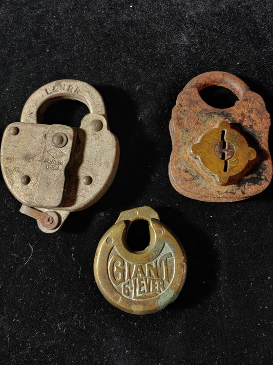 Vintage 3 Antique Old Giant Giant 6 Lever, L&N RR, Starburst Style Padlocks