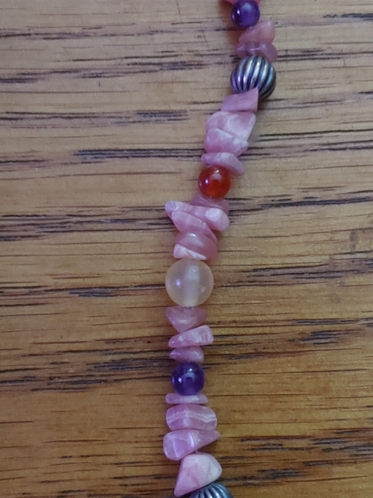 Rhodonite Beaded Sterling 925 14” Necklace