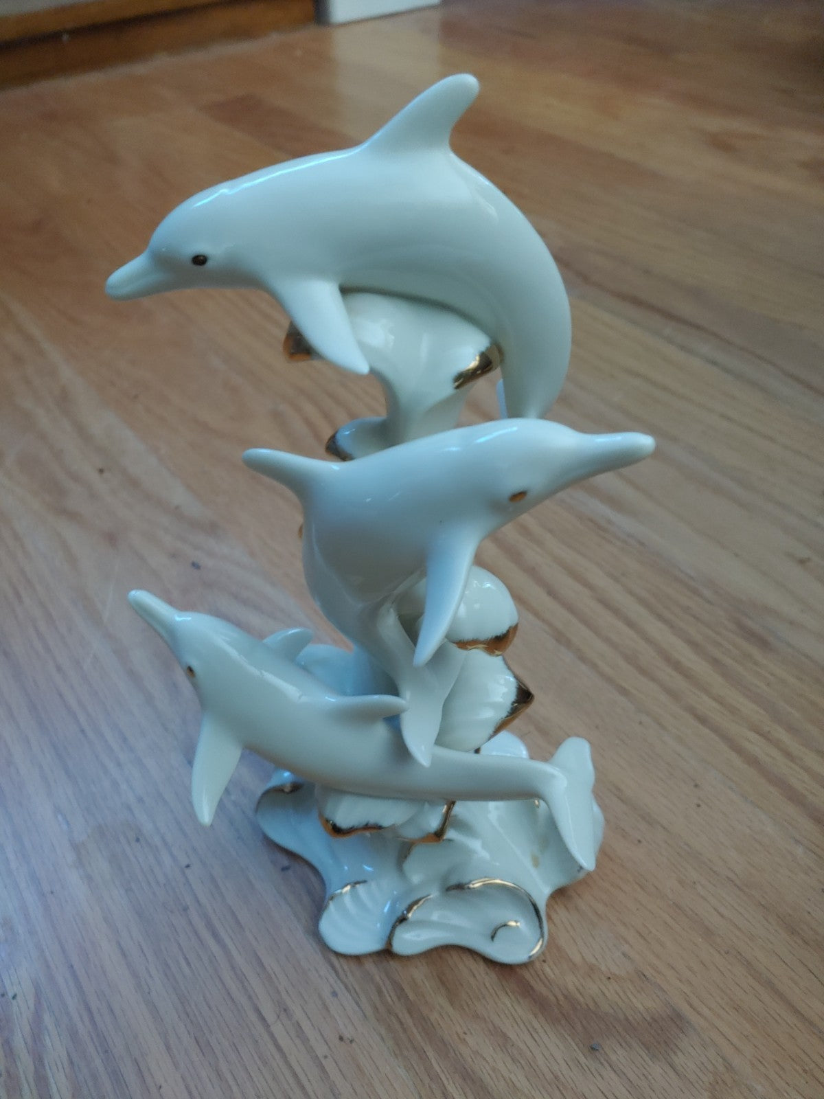 LENOX H-4 Handcrafted "Wave Dancers" Dolphins Porcelain Gold Accents