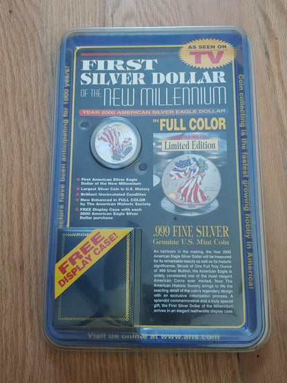 2000 Colorized American Silver Eagle Dollar in Original Package 1 OZ .999 Silver