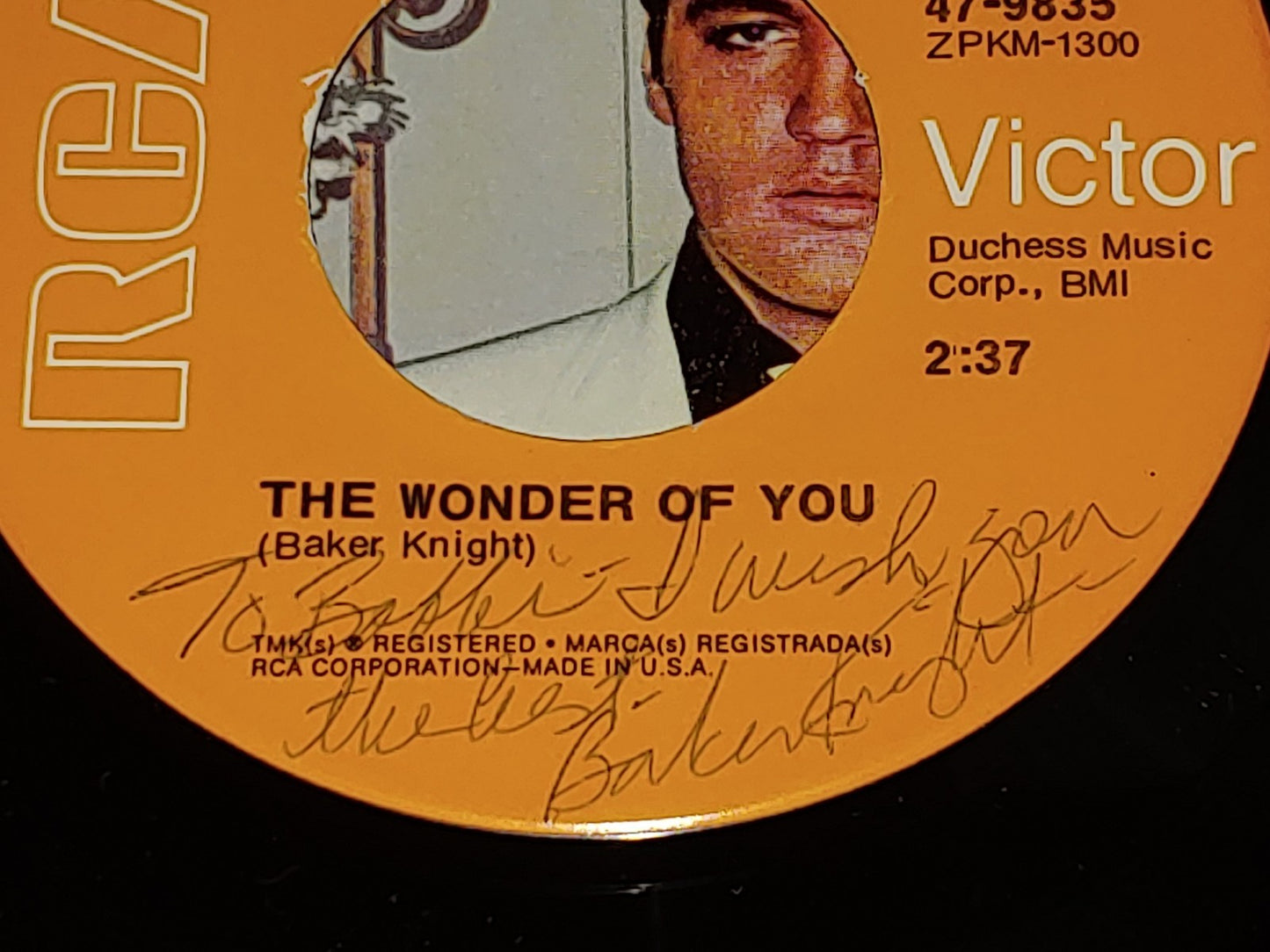 Elvis 1970 The Wonder Of You / Mama Liked The Roses 45 EX Signed Baker Knight