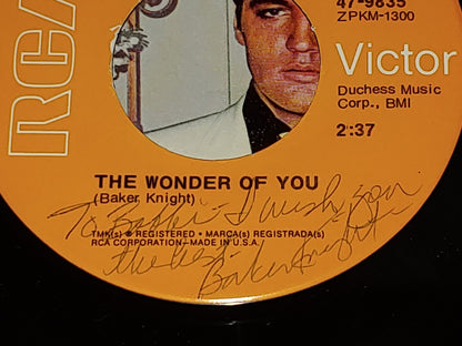 Elvis 1970 The Wonder Of You / Mama Liked The Roses 45 EX Signed Baker Knight