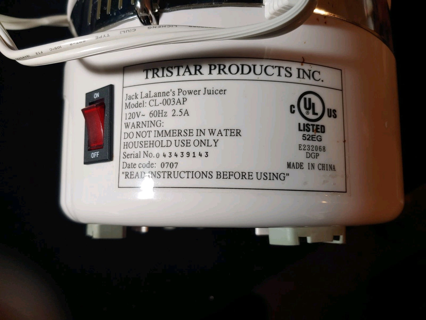 NEW! Jack LaLanne's Power Juicer CL-003AP White Never Used. RARE!