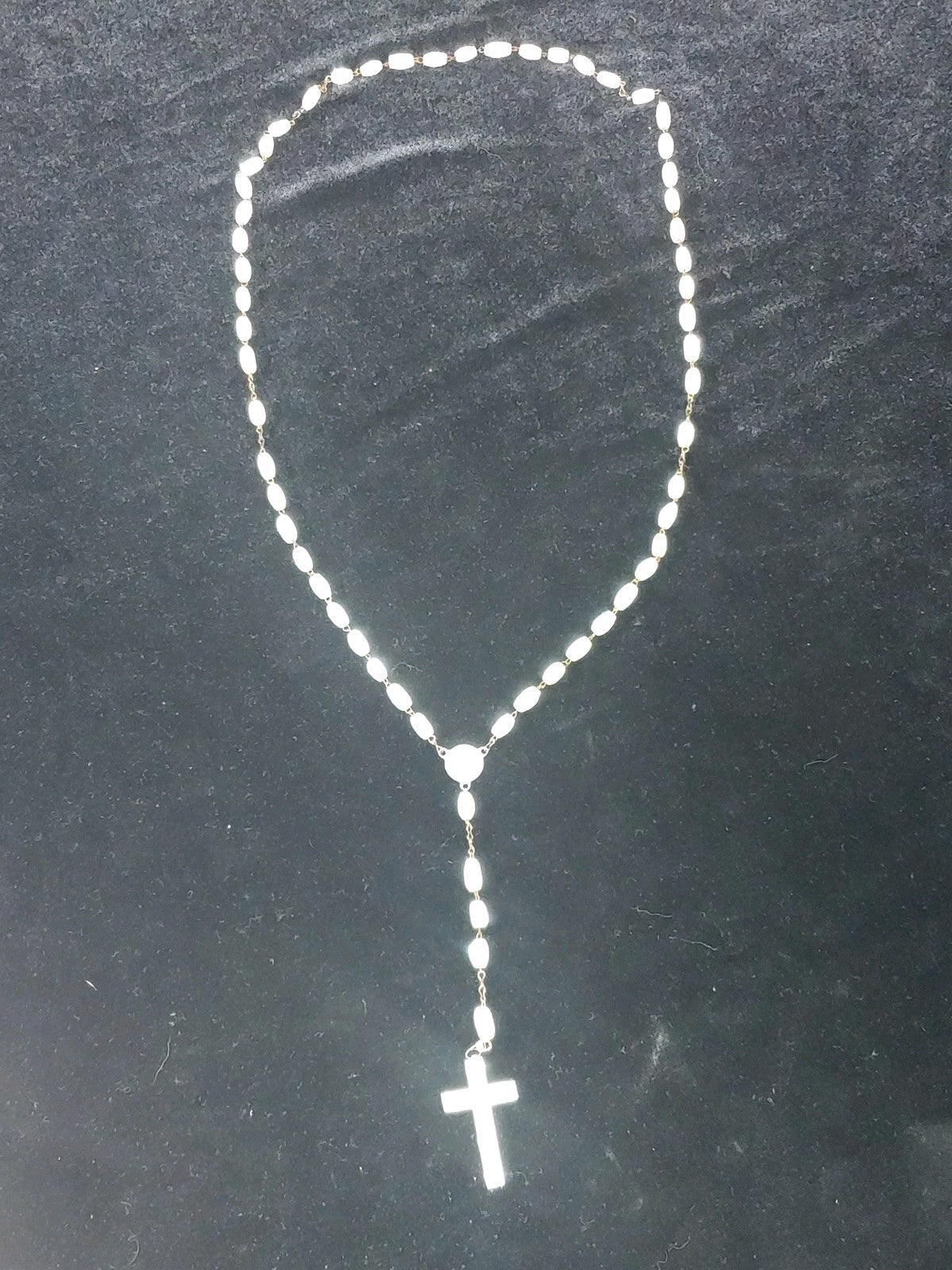 Vintage Italian Catholic Rosary White Beads Crucifix Stamped Jerusalem