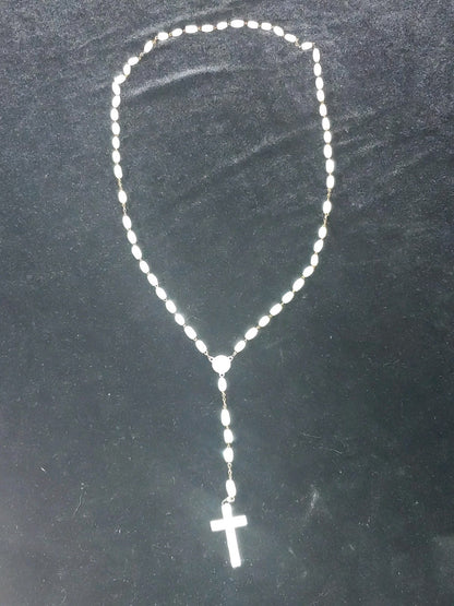 Vintage Italian Catholic Rosary White Beads Crucifix Stamped Jerusalem