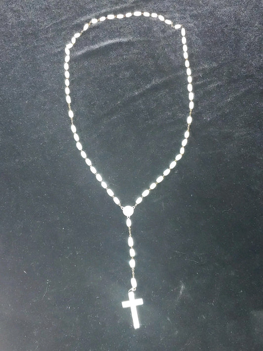 Vintage Italian Catholic Rosary White Beads Crucifix Stamped Jerusalem