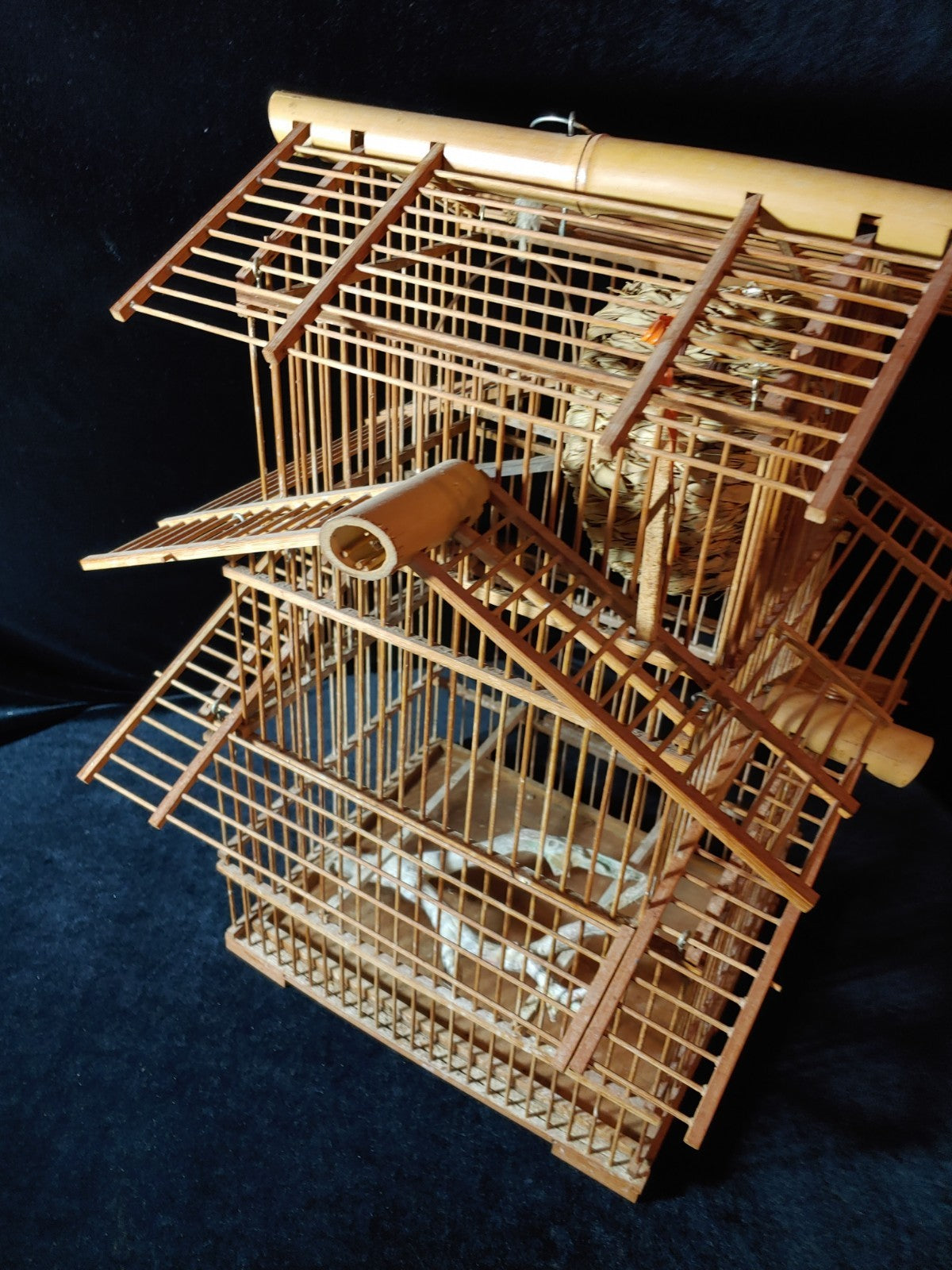 Vintage Bamboo Bird Cage House Style Hanging Cage Rustic 14x12x12