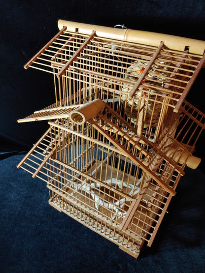 Vintage Bamboo Bird Cage House Style Hanging Cage Rustic 14x12x12
