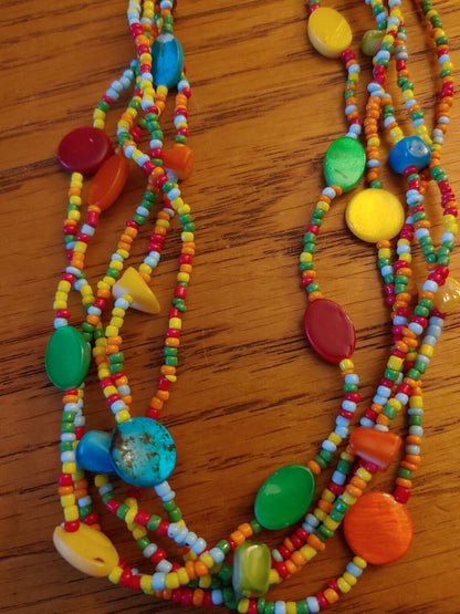 Hand crafted Multi Strand Multi Color Beaded Necklace 24"