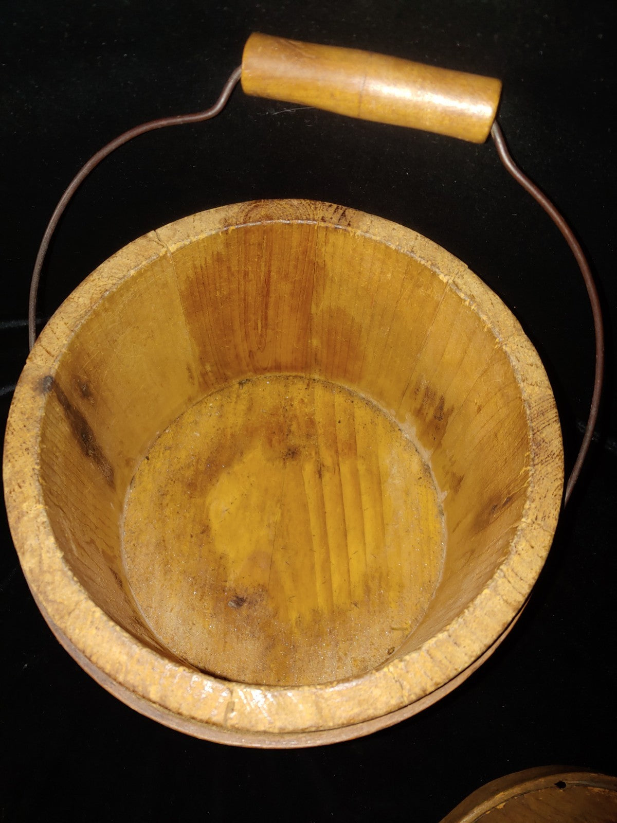 Vintage Firkin Wood Bucket Lid & Handle Metal Band