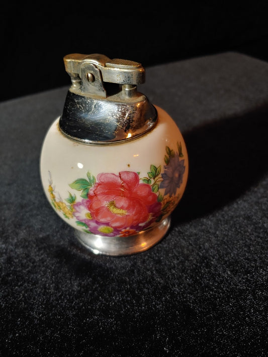 Vintage Flower Floral Ceramic Cigarette Cigar Lighter 3x5"
