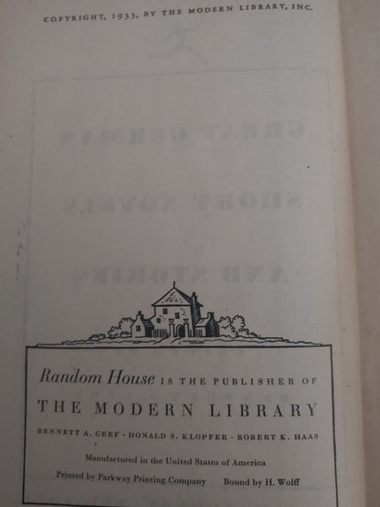 GREAT GERMAN SHORT NOVELS AND STORIES Modern Library 1933