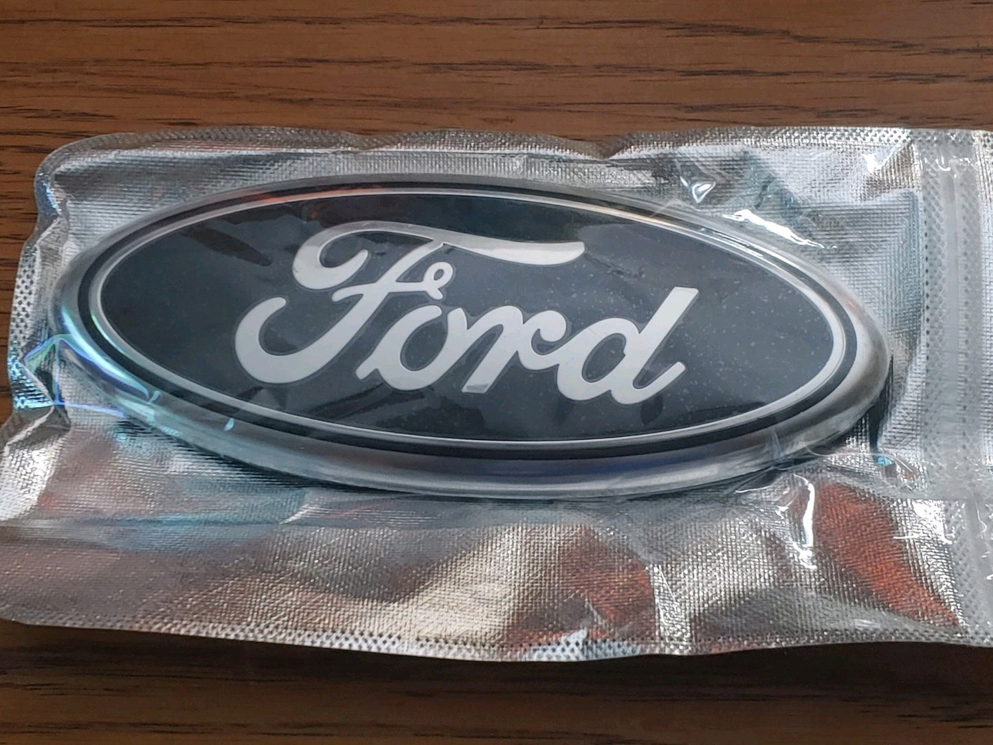 New! Ford Oval Emblem Factory 7"x3" Black Chrome