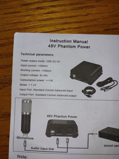 Aokeo 1 Channel 48V Phantom Wall Power Supply XLR 3 Pin Mic Cable Free Ship