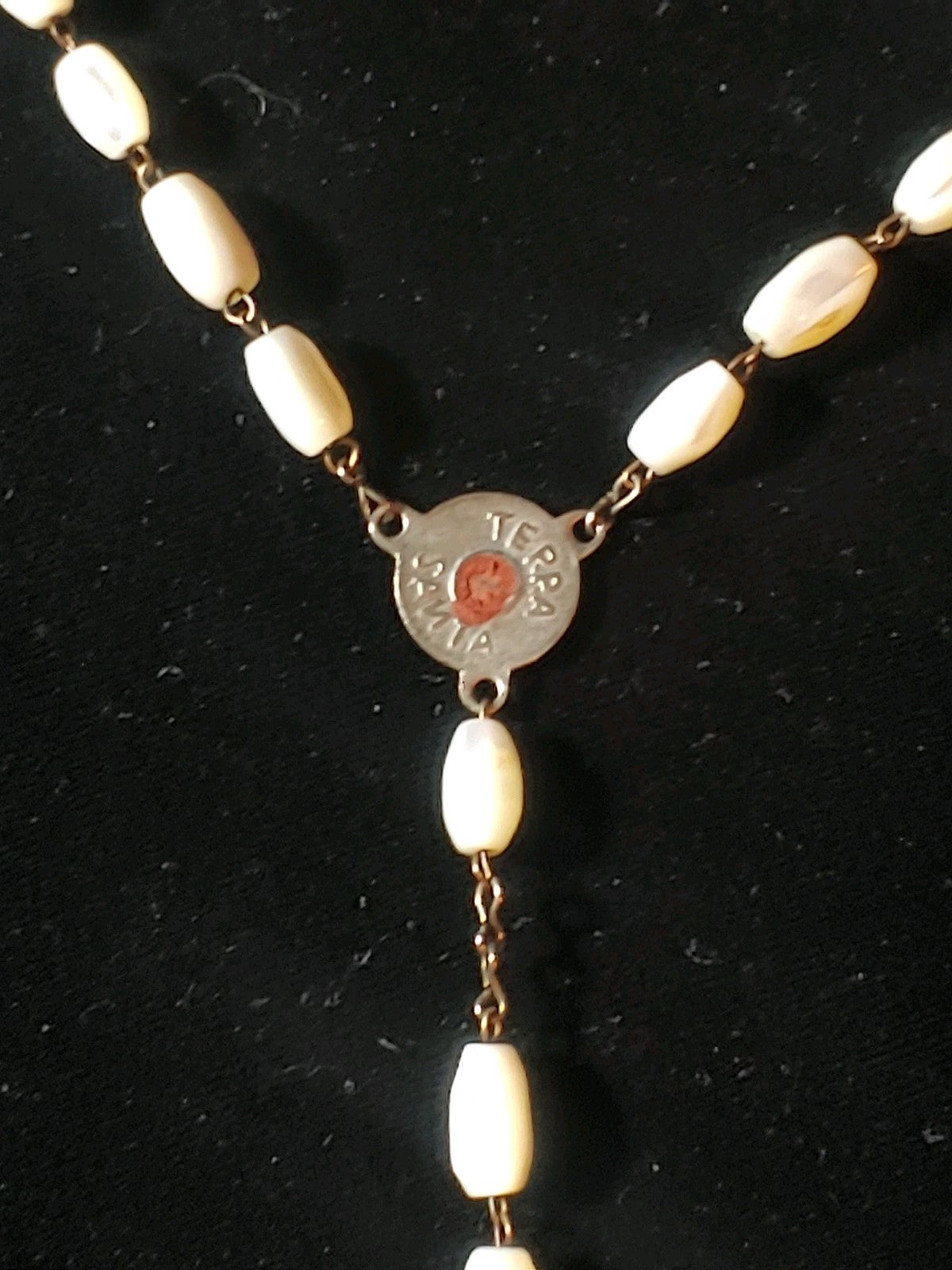 Vintage Italian Catholic Rosary White Beads Crucifix Stamped Jerusalem